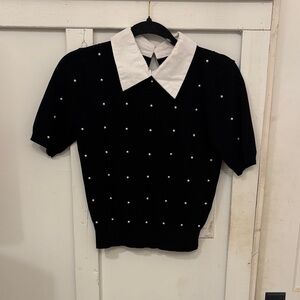 Black Sweater with White Collar and Dots